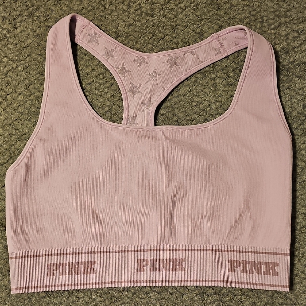 PINK Victoria's Secret Lavender & Silver Shimmer Stars Sports Bra